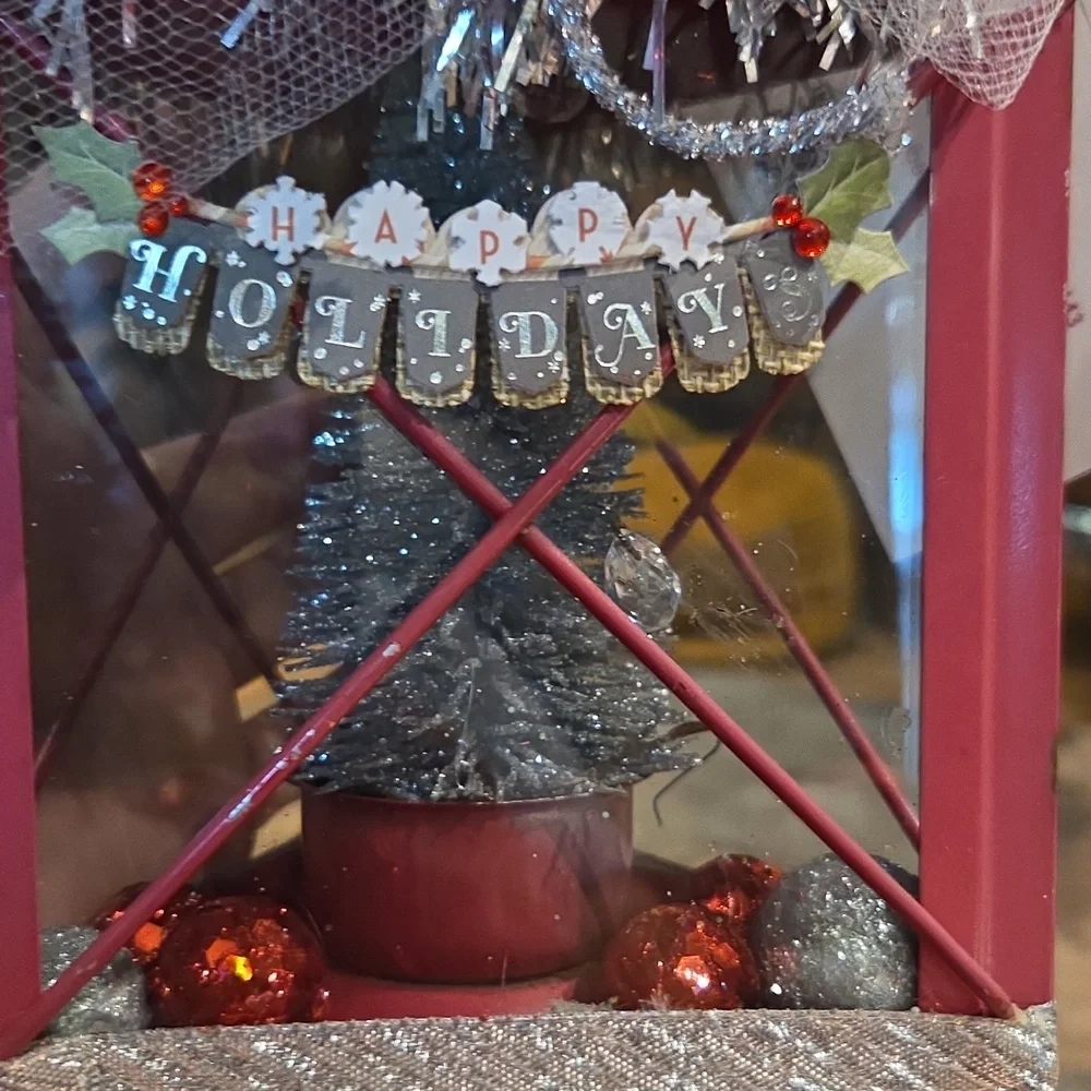 Vintage Red Metal Lantern Christmas Decoration